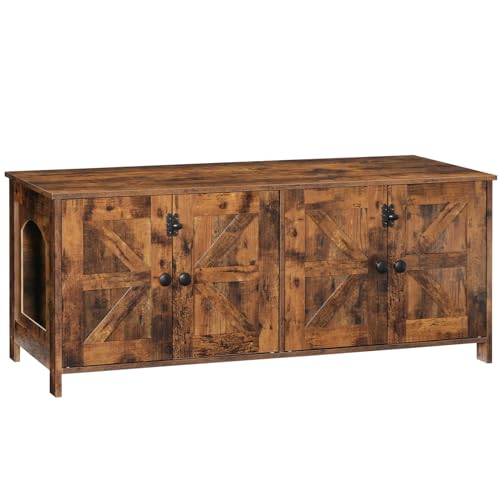 HOOBRO 47.2" Litter Box Enclosure for 2 Cats, Hidden Litter Box Furniture with Double Rooms, Wooden Cat Litter Box Enclosure, Dual Litter Box Design, Large Cat House for 2 Cats, Rustic Brown BF32MW01 HOOBRO