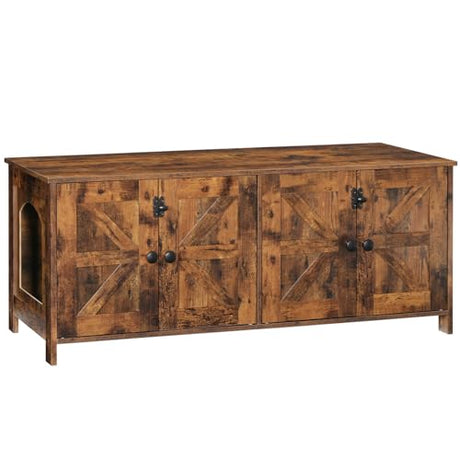 HOOBRO 47.2" Litter Box Enclosure for 2 Cats, Hidden Litter Box Furniture with Double Rooms, Wooden Cat Litter Box Enclosure, Dual Litter Box Design, Large Cat House for 2 Cats, Rustic Brown BF32MW01 HOOBRO