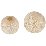 Deco 79 Mango Wood Handmade Decorative Ball Orbs & Vase Filler with Carved Tribal Patterns, Set of 2 5", 4" W, Cream Deco 79