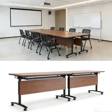 JNMDLAKO Folding Conference Room Table with Wheels - Modular Mobile Conference Table,Flip Top Training Room Tables,Space Saving and Stackable,for Seminar Classroom Office (6, 1619YHT, 61IN) JNMDLAKO
