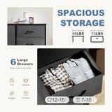 DUMOS TV Stand for Living Room, Dresser for Bedroom Chest of Dresser with 6 Fabric Drawers Storage Organizers Units, Nightstand for Bed DUMOS
