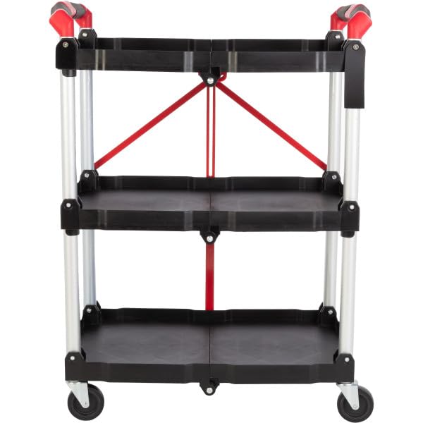 Collapsible Cart - Portable and Lightweight Folding Service Cart with 50lb Capacity Per Shelf - Multi Use Foldable Trolley with Wheels by Stalwart Stalwart
