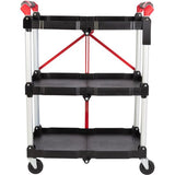 Collapsible Cart - Portable and Lightweight Folding Service Cart with 50lb Capacity Per Shelf - Multi Use Foldable Trolley with Wheels by Stalwart Stalwart