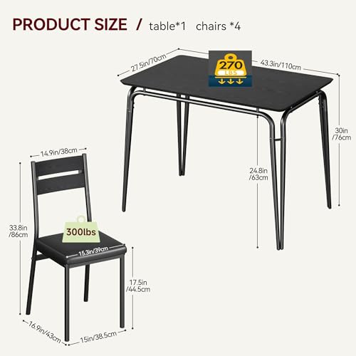 GAOMON 5-Piece Dining Table Set, Sturdy Wooden Square Table and Chair Breakfast Table Set for 4 Person,for Home or Commercial Dining Room,Black GAOMON