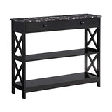 Convenience Concepts Oxford 1 Drawer Console Table with Shelves, Black Faux Marble/Black Convenience Concepts