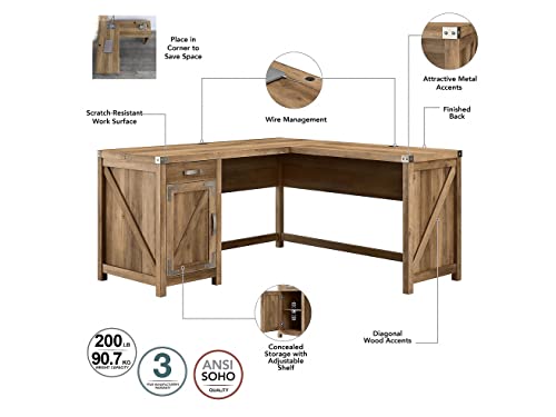 Bush Furniture Cottage Grove L Shaped Desk with 2 Drawer Lateral File Cabinet, 60W, Reclaimed Pine Bush Business Furniture