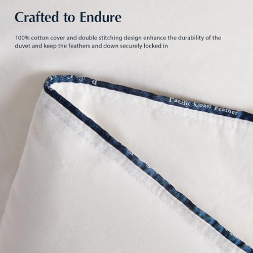 Pacific Coast Goose Feather Down Comforters Twin Size, 100% Cotton Extra Fluffy White Duvet Insert, Soft, Breathable, All Season Hotel Luxury Bedding Comforters, 8 Corner & Center Loops (68"x90") Pacific Coast