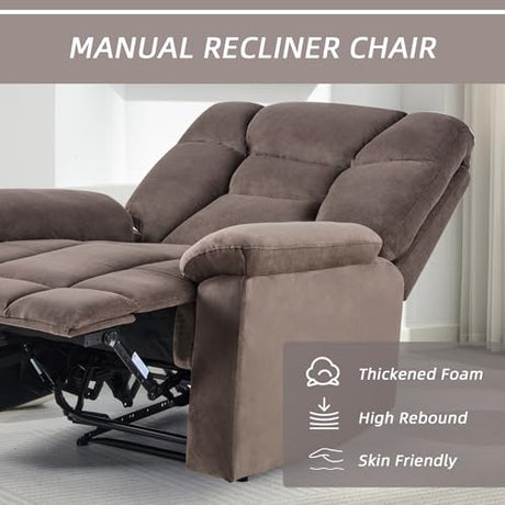 EBELLO Manual Recliner Chair for Adults with Soft Padded Headrest and Backrest, Overstuffed Single Recliner Sofa Chair for Living Room, Dark Brown EBELLO