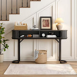 ONBRILL 55 Inch Console Table with 2 Drawers, Entryway Table with Sliding Door, Long Sofa Table Behind Couch w/Metal Leg, Mid-Century Modern Console Table for Entryway, Hallway, Living Room,Black ONBRILL