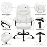 Yaheetech High Back Executive Office Chair Faux Leather Ergonomic Managerial Chair for Meeting Computer Large Seat, Sturdy Metal Base,White Yaheetech