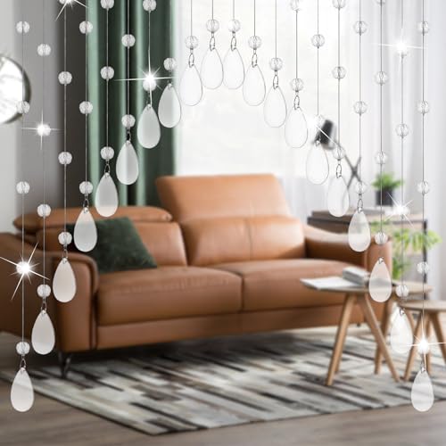 Ptwola 20 Strings Crystal Beaded Curtain, Self-Adhesive Arched Clear Crystal Glass Door Valance Hanging Stran Doorway Room Divider Partition for Home Coffee House Bedroom Restaurant Closets Windows Ptwola