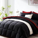 COZYART Full Comforter Set 7 Pcs, Black and Red Bed in a Bag, All Season Lightweight Soft Reversible Bedding Sets, 1 Comforter, 1 Flat Sheet, 1 Fitted Sheet, 2 Pillow Shams, 2 Pillowcases COZYART