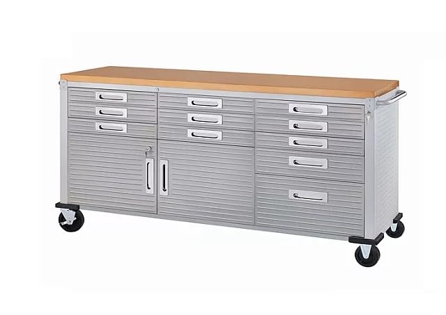 Heavy-Duty Rolling Workbench with Drawers and Cabinet, 77" W x 20" D x 37.5" H, (Granite, 11 Drawer) - WoodArtSupply