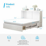 Mjkone Queen Murphy Bed Cabinet, Murphy Beds with USB Charging Station, Modern Cabinet Bed with Drawers & Tri-Folding Mattress, Cube Chest Cabinets Wall Beds for Home Apartment, White Mjkone