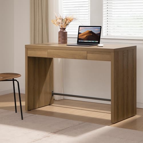 SICOTAS Computer Desk Writing Table - 47-Inch Home Office Executive Desk with Drawer, Farmhouse Study Desk with Storage,Boho Makeup Vanity Table for Bedroom Dormitory (Reclaimed Caramel Oak, 1 Piece) SICOTAS