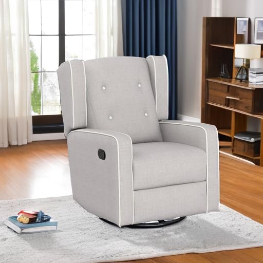 CANMOV Swivel Rocker Recliner Chair, Nursery Glider Chair, Nursery Rocking Chairs, Manual Reclining Chair, Grey CANMOV