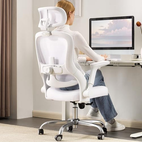 Veratric White Ergonomic Office Chair: Mesh Desk Chair Comfy with Adjustable Lumbar Support 400lbs High Back Computer Gaming Chair - Big and Tall Office Chairs with Extra Wide Seat-Adults Home Office Veratric