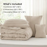 Bedsure Full Comforter Set - 4 Pieces Pinch Pleat Bed Set, Linen Boho Bedding for All Season, 1 Soft Comforter, 2 Pillowcases, 1 Decorative Pillow Bedsure