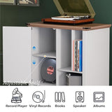Maupvit Record Player Stand with Vinyl Storage Cabinet, 47" Wood Turntable Table Open and Closed Shelf Holder, 400+ Albums Cube Storage Organizer for Living Room, Office,White Maupvit