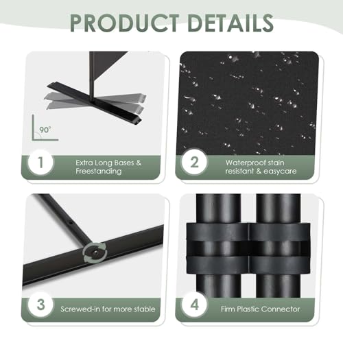 RANTILA 4 Panel Room Divider, 6 FT Folding Privacy Screen with Wide Feet, Freestanding Partition for Room Separation, Portable Room Divider Panel, 89" W x 71" H, Black RANTILA