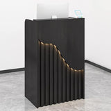 L-Shaped Reception Desk,Small Creative Grille Wood Cashier Cabinet,Front Counter with LED Lights,Modern Retail Desk with Drawers,Portable Podium Stand for Churches Lectern Classrooms Generic