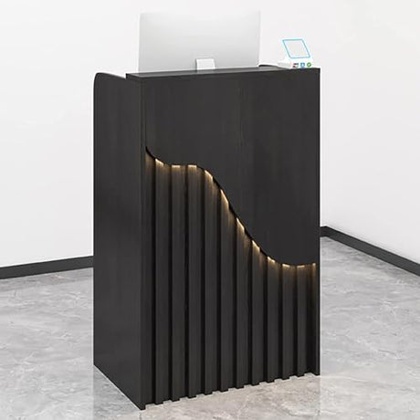 L-Shaped Reception Desk,Small Creative Grille Wood Cashier Cabinet,Front Counter with LED Lights,Modern Retail Desk with Drawers,Portable Podium Stand for Churches Lectern Classrooms Generic