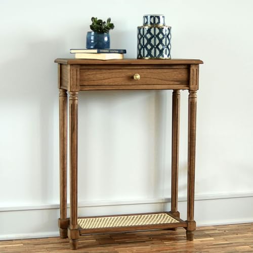 East at Main Lenora Console Table – 23.75” Narrow Entryway Table with Storage & Cane Shelf – Solid Wood Accent Table for Hallways, Foyers, and Small Spaces – French Country & Traditional Style East at Main