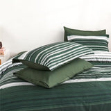 KAKIJUMN 5 Piece Bed in a Bag Stripe Comforter Set Twin Size, White Grey Green Patchwork Striped Comforter and Sheet Set, All Season Soft Microfiber Complete Bedding Sets(Dark Green,Twin) KAKIJUMN
