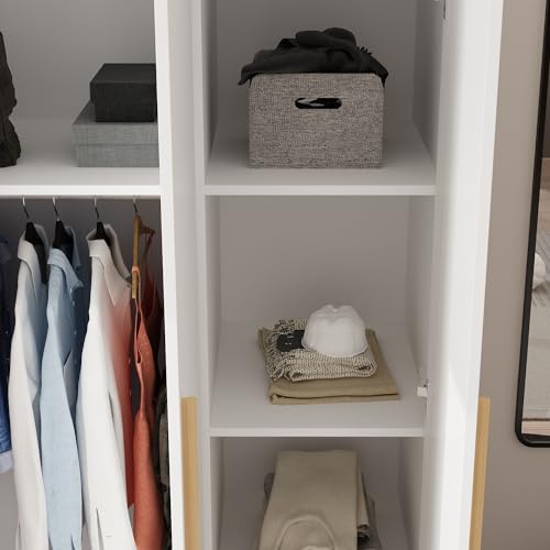 MOUMON Armoire Wardrobe with 3 Doors and Shelves, Armoire Wardrobe Closet with Hanging Rod, Armoire Closet for Bedroom White (47.2”W x 18.9”D x 70”H) MOUMON