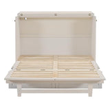 YOPTO Full Size Murphy Bed Chest,Folding Storage Wall Bed with Large Drawers,USB Ports & 2 Three-Prong Outlets,Hidden Cabinet Platform Bed W/Wood Slats Support,for Bedroom,Guest Room,Brushed White YOPTO