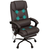 Vinsetto High Back Massage Office Chair with 6 Vibration Points, PU Leather Reclining Computer Chair, Ergonomic Desk Chair with Footrest Adjustable Height and Remote, Brown Vinsetto