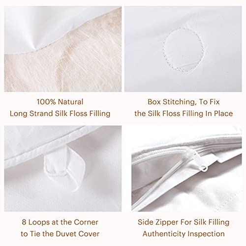 LilySilk All Season Silk Comforter/Duvet/Quilt, 100% Silk Floss Filling with 100% Cotton Cover (Twin(67x87 Inch,Silk Weight:1.25kg) LilySilk