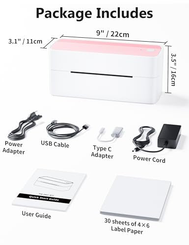Phomemo Bluetooth Thermal Label Printer, 241BT 4X6 Wireless Shipping Label Printer for Small Business, Pink Labels Printers for Shipping Package, Compatible with iPhone, Android, Shopify, Amazon, USPS Phomemo