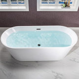 WOODBRIDGE 71" Acrylic Freestanding Bathtub Contemporary Soaking White Tub with Matte Black Overflow and Drain,White,B1701 MB WOODBRIDGE