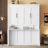 MoproBeti Wood Murphy Bed Queen Size, Space-Saving Hidden Foldable Wall Bed with Storage Shelf and Gas Struts for Bedroom,Guest Room,Home Office, Gym,No Box Spring Needed, White MoproBeti