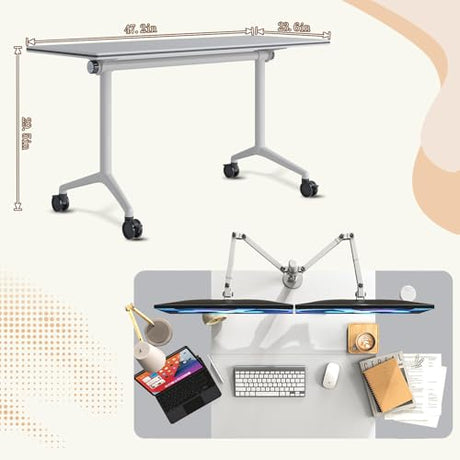 6-8 Person Conference Table Folding Conference Table for Office,Training, Seminar,Schools Modern Wood Conference Meeting Room Table Large Rectangular Conference Room Tables (6, White, 63in) JNMDLAKO