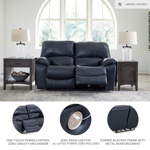 Signature Design by Ashley Leesworth Modern Power Reclining Loveseat with USB Charging Ports, Blue Signature Design by Ashley