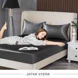 JNTKE Silk Satin Fitted Sheet, King Silky Soft Fitted Bottom Sheet, Luxury & Ultra Bedding Fitted Sheet Single Bottom Bed Sheets, Wrinkle Free, Fade Resistant Bedding, Khaki JNTKE