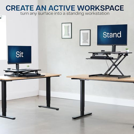 VIVO Height Adjustable 28 inch Stand Up Desk Converter, Quick Sit to Stand Tabletop Dual Monitor Riser Workstation, Black, DESK-V028S VIVO