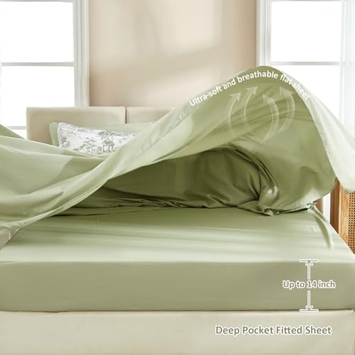 DJY Full Size Comforter Sets, Sage Green 7 Pieces Bed in a Bag Full Botanical Comforters with Sheets Elegant Plants Print Soft Microfiber Reversible Complete Bedding Sets for All Season DJY