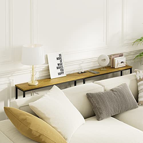 SONGXIN 63 Inch Console Table with Power Outlet,Modern Narrow Long Sofa Table Behind Couch,Skinny Entry Table with Black Metal Frame for Entryway,Living Room, Hallway,3D Oak SONGXIN