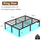 HusDream King Size Bed Frame King Platform Bed Frame with LED Lights 14 Inch Tall Mattress Base No Box Spring Needed Modern Beds with Charger Station,Anti-Sliding,Noisy Free (14 Inch, King) HusDream