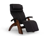 Perfect Chair Human Touch PC-420 Classic Manual Plus Zero Gravity Recliner, Black Vegan SoftHyde Vinyl, Extended Armrests, Solid Wood Stain Base (Walnut Wood Stain Base)