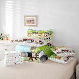 Tractor 7 Piece Bedding Sets Boys Queen, Toddler Kids Cute Cartoon Farm Animals Comforter Set & Sheets Set Farmhouse Bed Set with Comforter, Sheet Set, Pillowcases & Pillow Covers - Soft Breathable Feelyou
