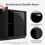 WIN2WIN 65" Fluted Sideboard Buffet Cabinet with Storage, Modern Credenza with Double-Layered Arch Doors, Wood TV Media Console Table Accent Cabinet for Living Room Dining Room Hallway Entryway, Black win2win
