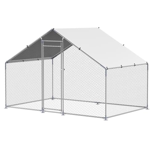 VEVOR Large Metal Chicken Coop with Run, Walkin Chicken Coop for Yard with Waterproof Cover, 6.5 x 9.8 x 6.5 ft, Spire Roof Large Poultry Cage for Hen House, Duck Coop and Rabbit Run VEVOR