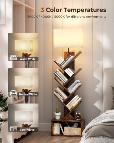Evermagin Rustic Brown 6-Tier Tree Bookshelf with Adjustable Light – Stylish Book Organizer for Home & Office Evermagin