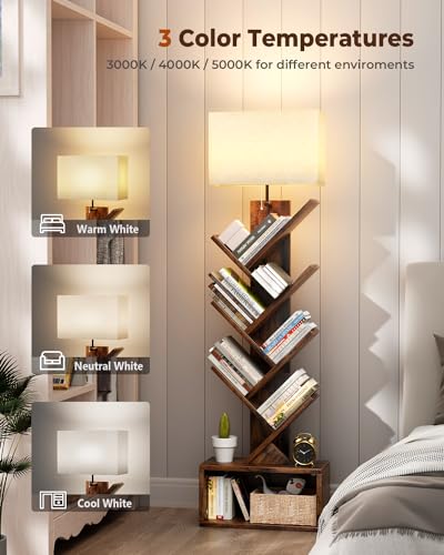 Evermagin Rustic Brown 6-Tier Tree Bookshelf with Adjustable Light – Stylish Book Organizer for Home & Office - WoodArtSupply