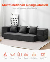 VEVOR Folding Sofa Bed, 3-in-1 Foldable Couch Bed with 3 Pillows and Washable Cover, 25D High Density Memory Foam Convertible Sleeper Chair Bed, Futon Couch for Living Room, Bedroom, Dark Grey(Twin) VEVOR