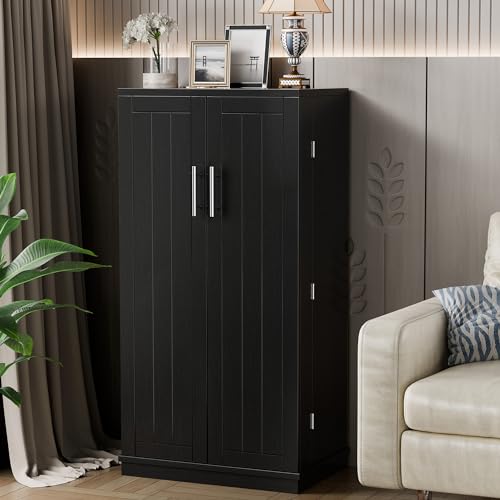 Shintenchi Kitchen Pantry Cabinet,5 - Layer Storage Cupboard with Adjustable Shelves for Organizing and Storing Food Items,47'' Versatile Buffet Sideboard for Kitchen, Bathroom and Laundry,Black Shintenchi